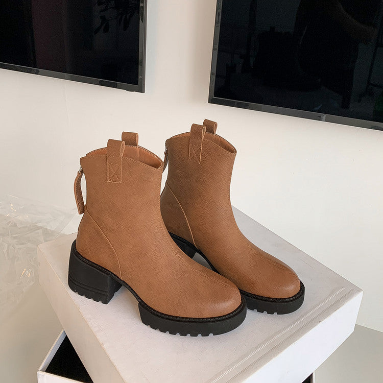 Karin Luna In Stock Versatile Round Toe Chunky Heel Ankle Boots
