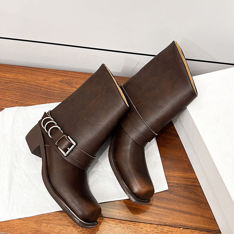 Karin Luna Elegant Style Square Toe Belt Buckle Pants Boot Short Boots