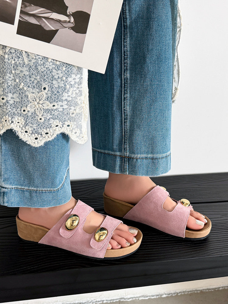Karin Luna   Casual Style   Thick Sole Belt Buckle Slide Sandals