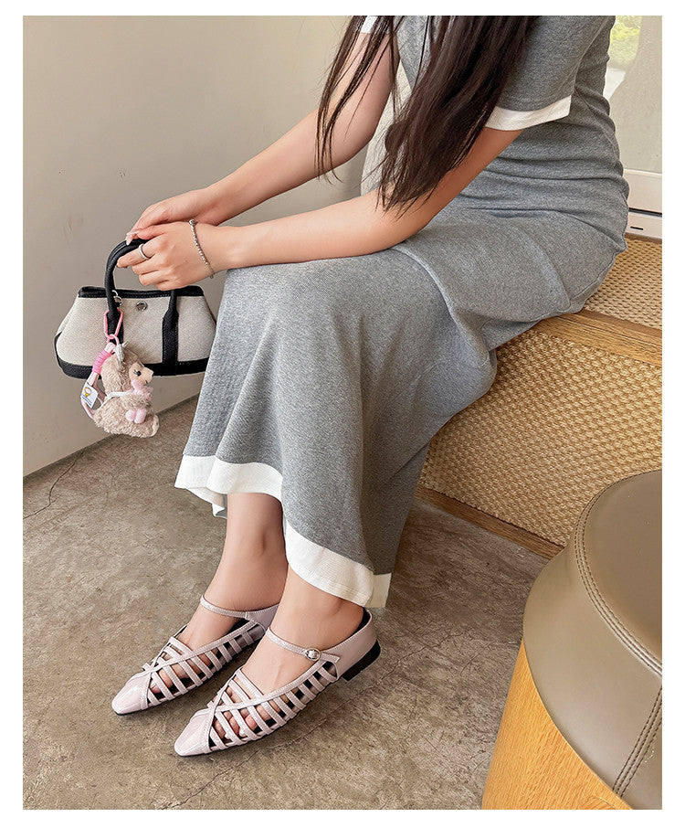 Karin Luna In Stock Spot Goods   French Retro Hollow Small Square Toe One-Strap Slippers