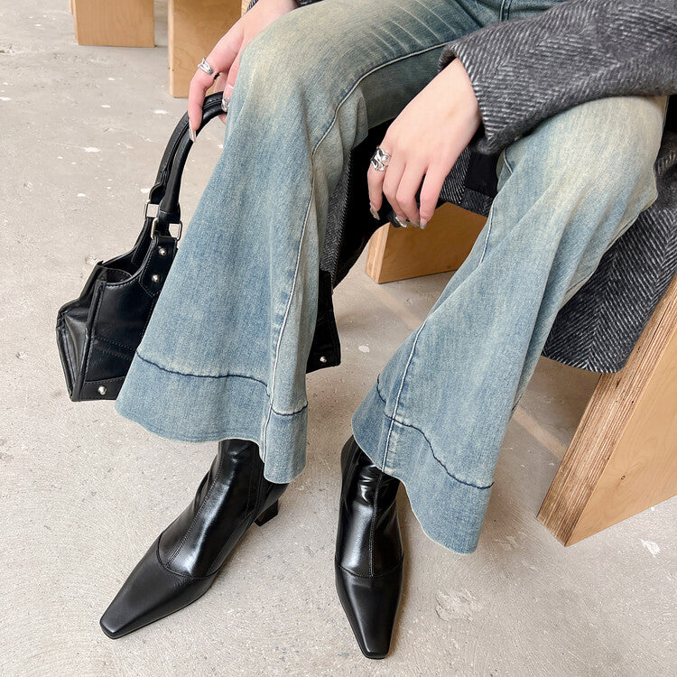 Karin Luna Elegant Small Square Toe Chunky Heel Slim Boots