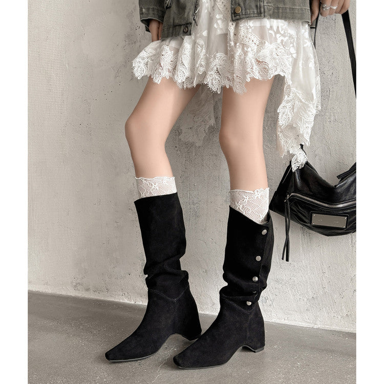 Karin Luna Bestseller Hot-Selling Hidden Buckle Lazy Style Square-Toe Height-Increasing Suede Western Boots