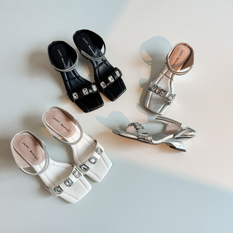Karin Luna Bestseller Popular Rhinestone Ribbon Square Toe Slippers