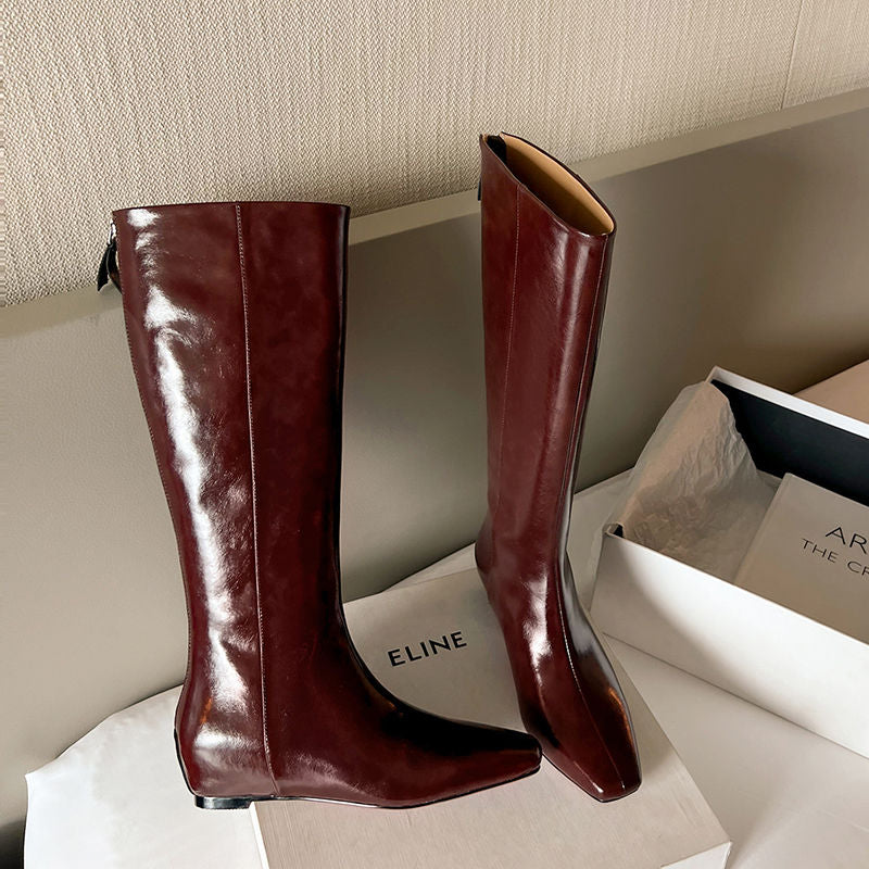 Karin Luna Minimalist Style Square-Toe Hidden Heel Long Boots