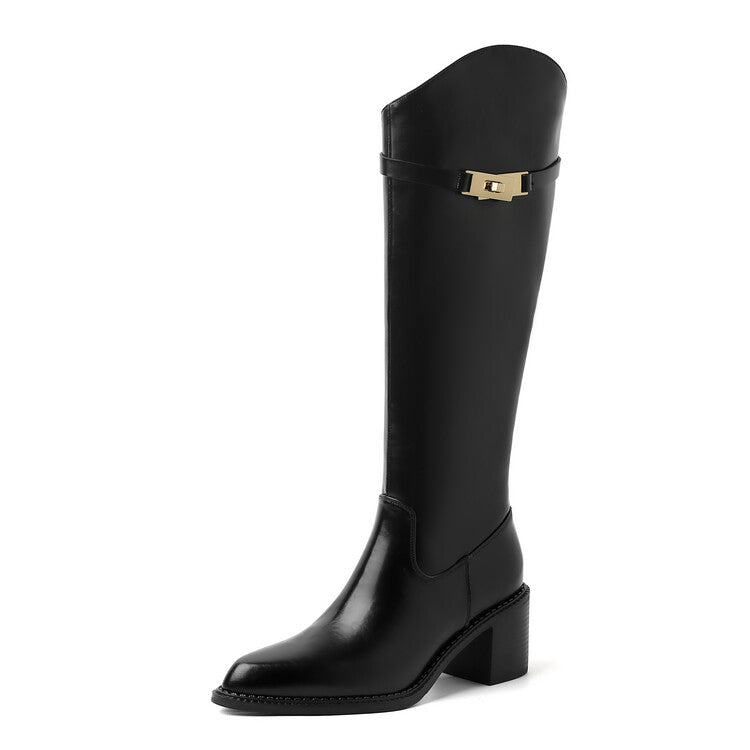 Karin Luna Hot-Selling Fasteners Sold as soon as listed Comes with data plan included Pointed Toe Chunky Heel Classic Full Cowhide Leather Riding Boots