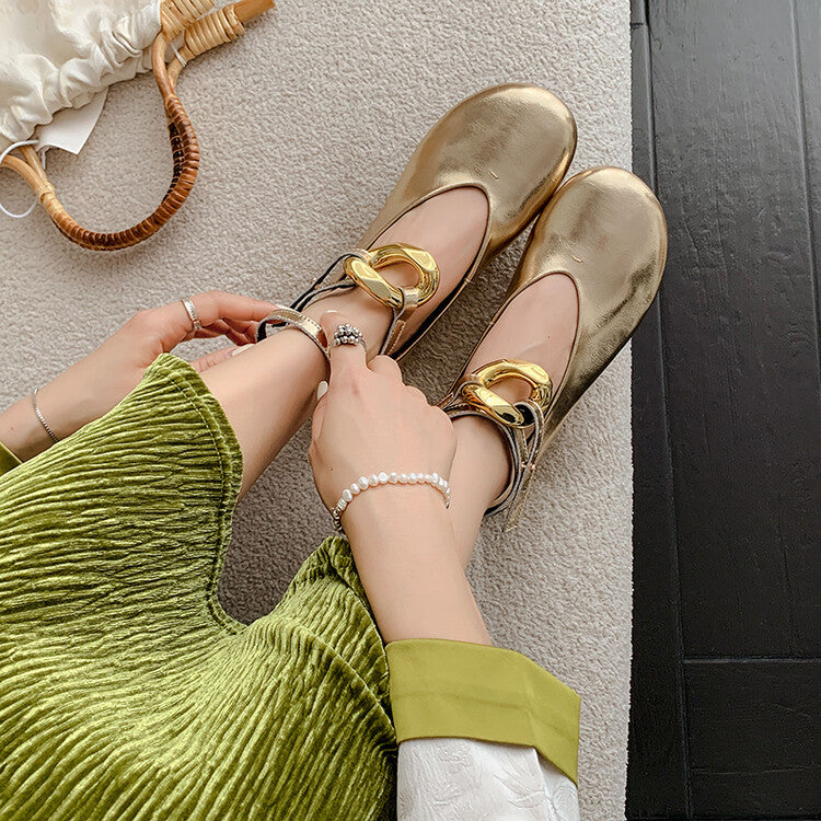 Karin Luna In Stock Large Stock Main Promotion  Two-Way Wear Height-Increasing Retro Gold Buckle Mary Jane Shoes