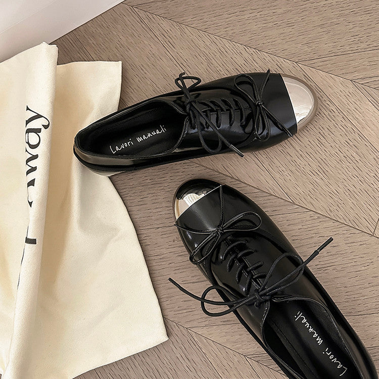 Karin Luna In Stock Spot Goods  Casual Lace-Up Metal Toe Bow Deep Mouth Single Shoes