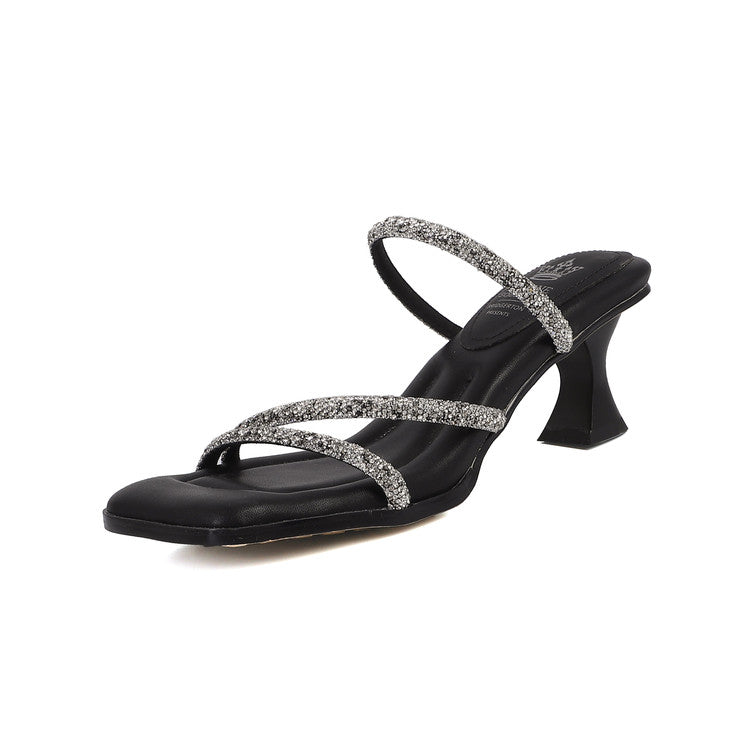 Karin Luna In Stock Spot Goods  Minimalist Versatile Square Toe Rhinestone Strap Open-Toe Sandals