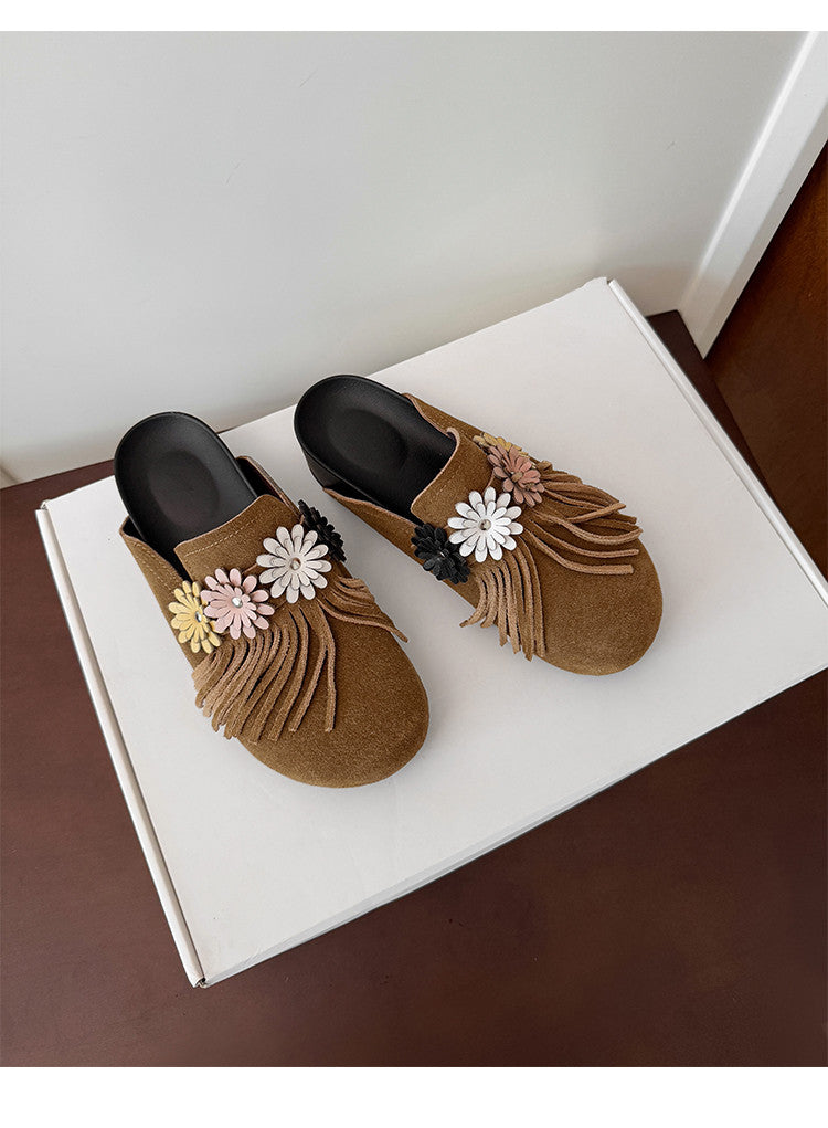Karin Luna   Tassel Three-Dimensional Flower Thick-Soled Closed-Toe Slippers