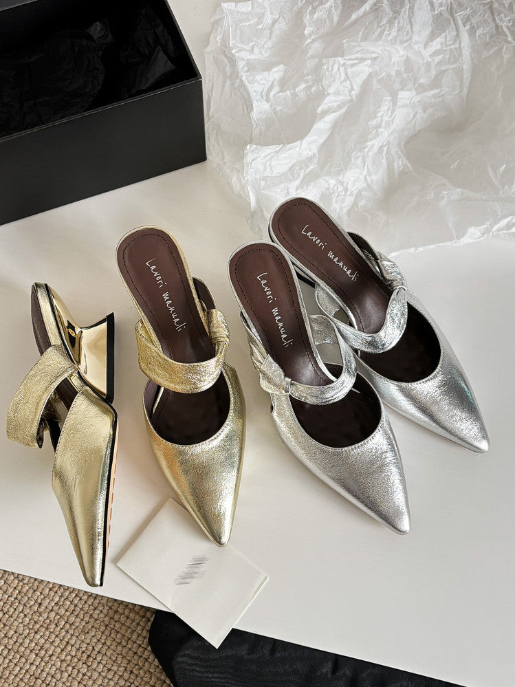 Karin Luna In Stock Spot Goods  Pointed Toe Irregular Heel Elegant Retro Strap Slippers