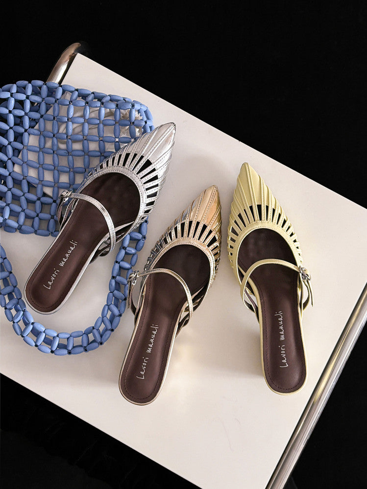 Karin Luna Casual Feel~In stock Pointed Toe Hollow Design Note Pointed Toe Slippers