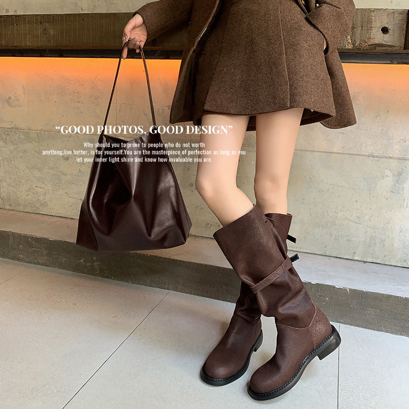 Karin Luna In Stock Spot Goods   Heavy-duty Edition Highly Consuming Material Round Toe Long Boots