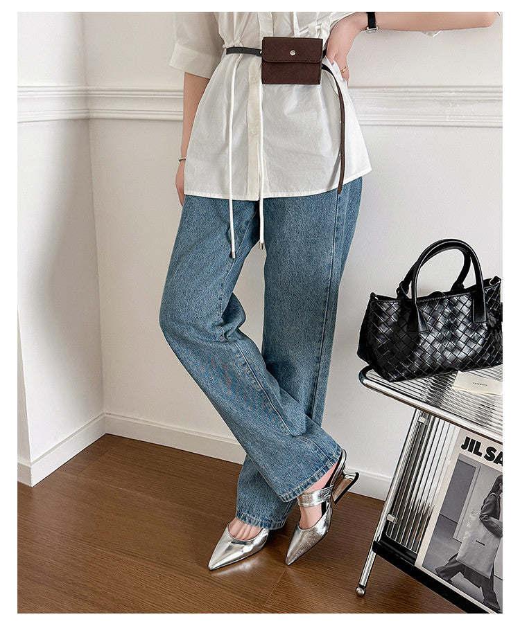 Karin Luna In Stock Spot Goods  Pointed Toe Irregular Heel Elegant Retro Strap Slippers