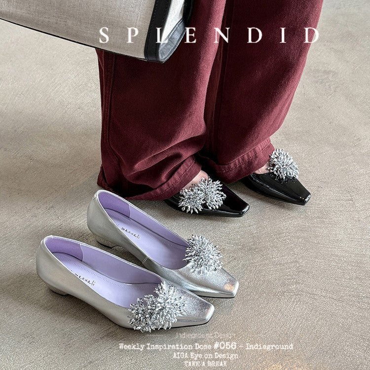 Karin Luna In Stock Spot Goods Exquisite Fireworks Buckle Small Square Toe Chunky Heel Commuter Shoes