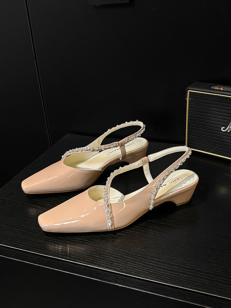 Karin Luna In Stock In Stock  Fresh Summer Vibes  Rhinestone Small Square Toe Elegant Closed-Toe Sandals
