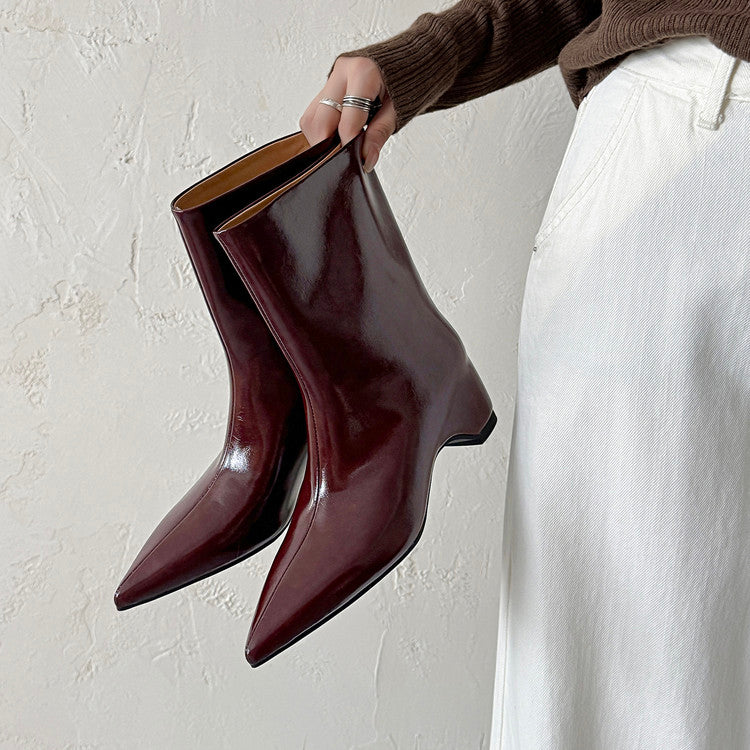Karin Luna Elegant Pointed Toe Hidden Wedge Short Boots