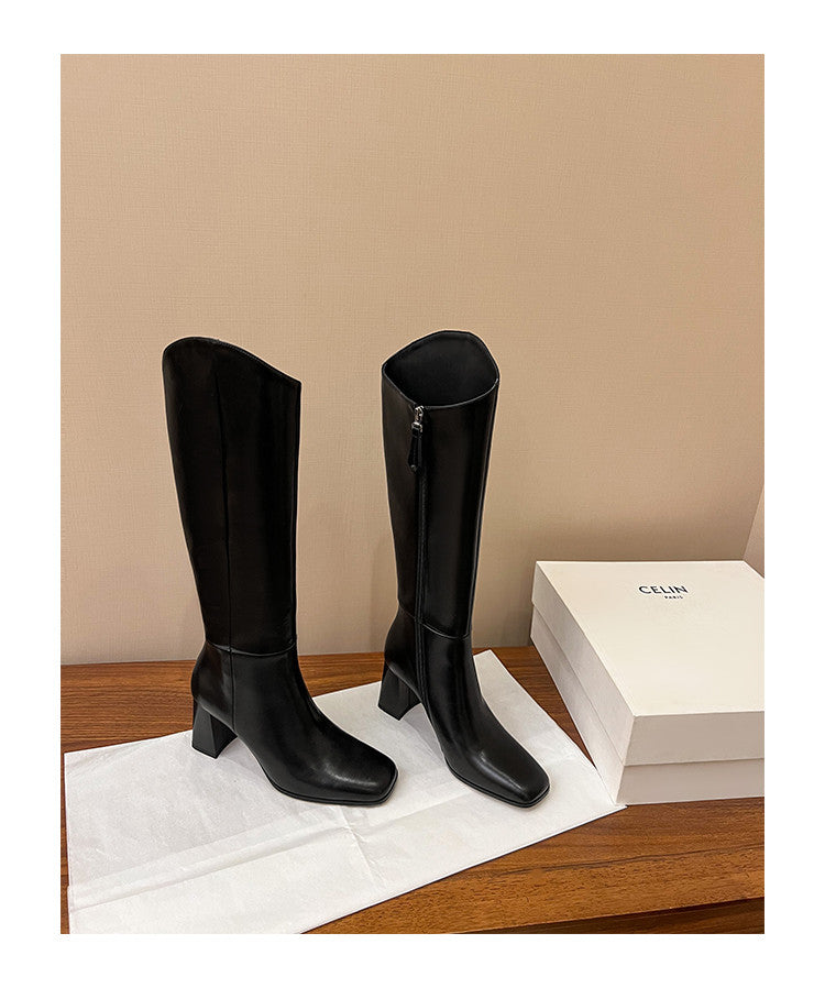 Karin Luna In Stock Spot Goods  Chunky Heel Side Zipper Riding Boots