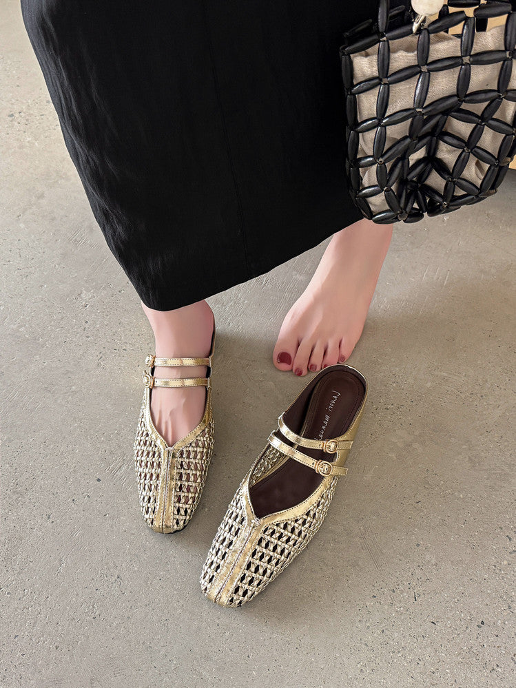 Karin Luna In Stock Spot Goods Hollow Woven One-Strap Closed-Toe Slippers