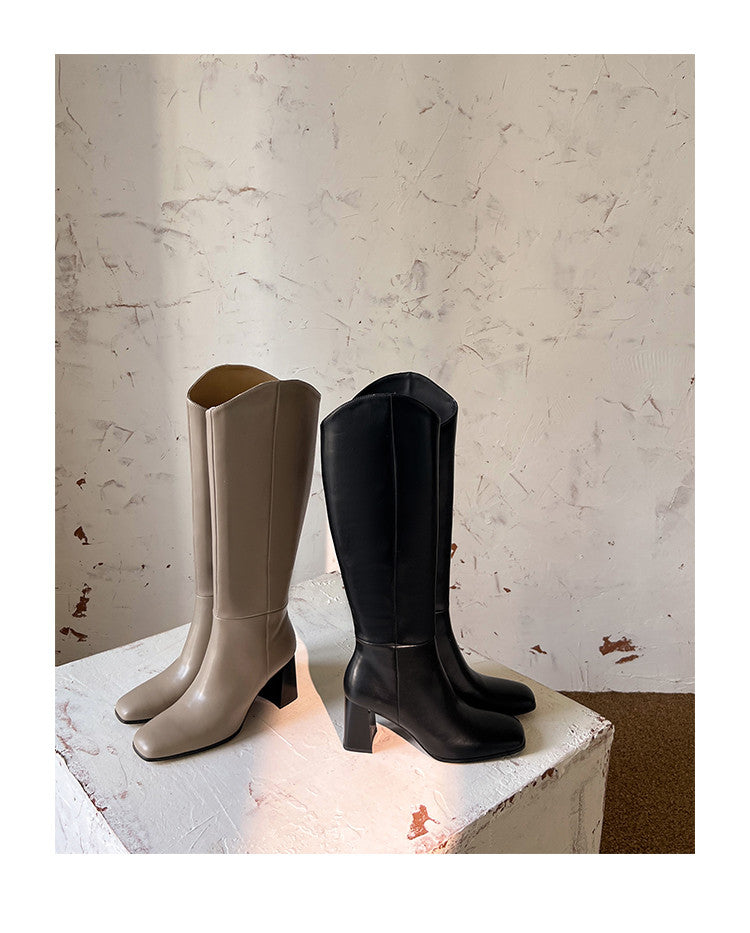 Karin Luna In Stock Spot Goods  Chunky Heel Side Zipper Riding Boots