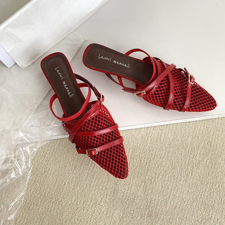 Karin Luna In Stock  Spot Goods  Mesh Series Elegant Closed-Toe Belt Buckle Slippers