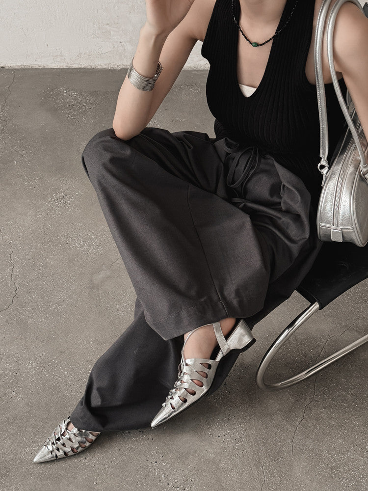 Karin Luna Braided Style ~Cross-woven Pointed Toe Closed-toe Sandals