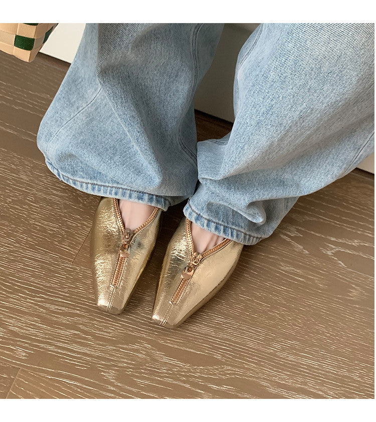 Karin Luna In Stock In Stock ~Basic Versatile Light Luxury Zipper Small Square Toe Flats