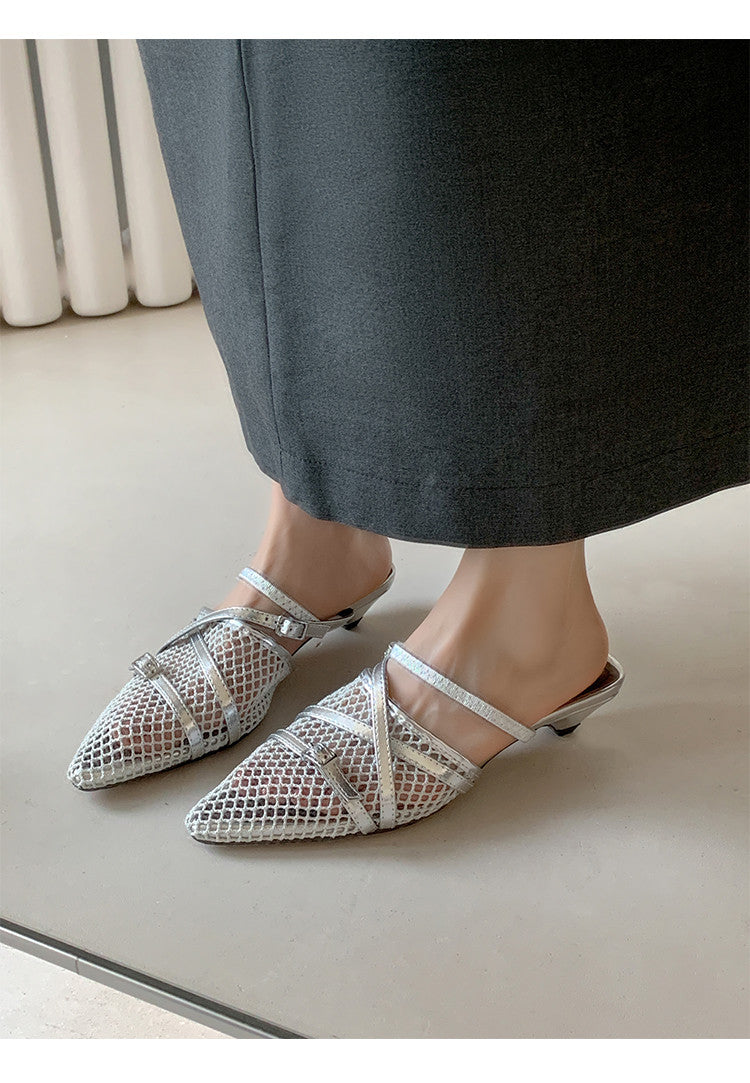 Karin Luna In Stock  Spot Goods  Mesh Series Elegant Closed-Toe Belt Buckle Slippers