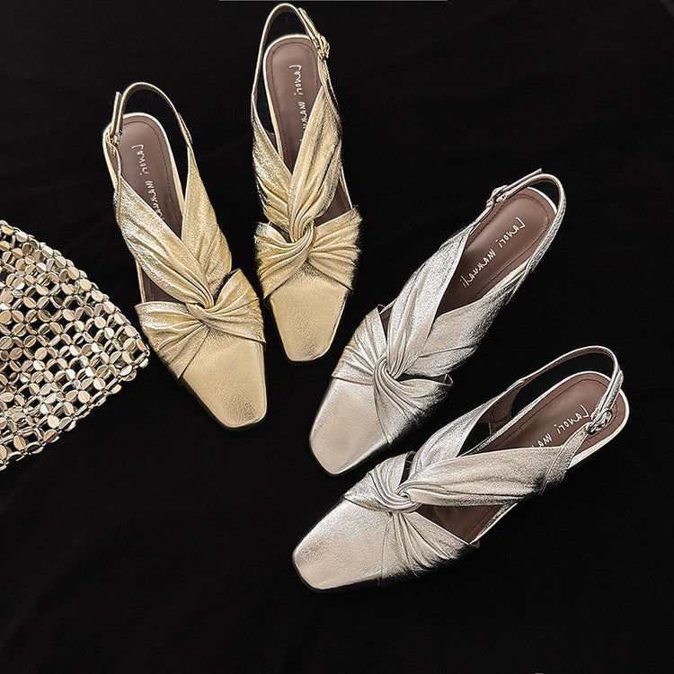 Karin Luna French Retro Wrinkled Small Square Toe Elegant Closed-Toe Sandals