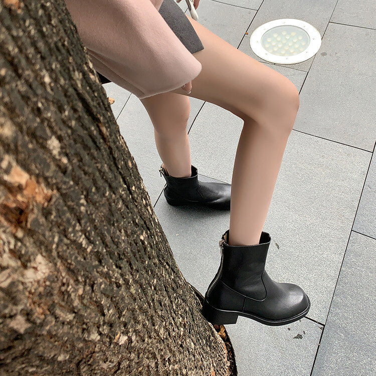 Karin Luna In Stock Spot Goods  Full-grain leather inside and out   Minimalist Texture  Round Toe Flat Bottom Basic Short Boots