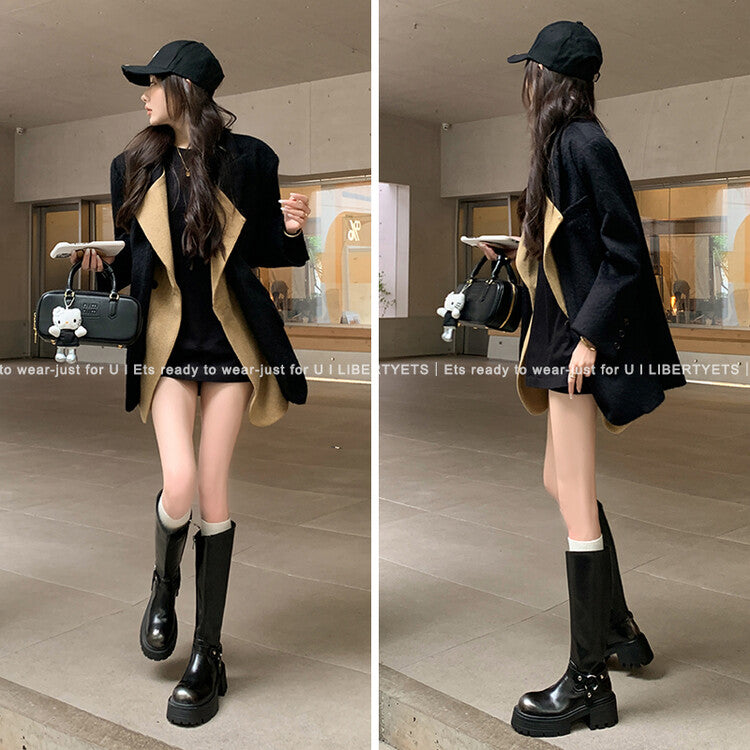 Karin Luna In Stock In Stock Slimming Diagonal Cut Tube Top  Best-selling in stock Retro Metal Buckle Thick-Soled Long Boots