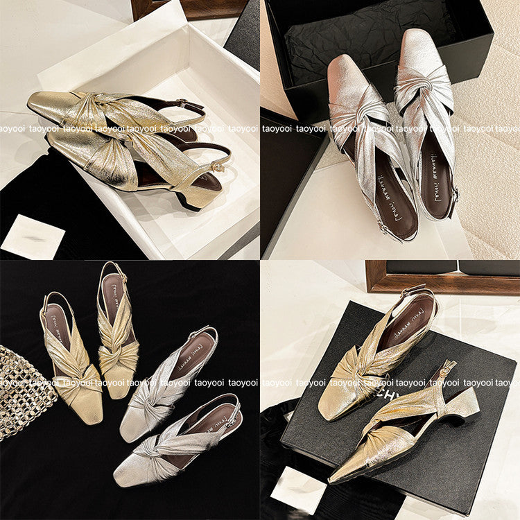 Karin Luna French Retro Wrinkled Small Square Toe Elegant Closed-Toe Sandals