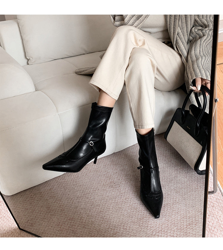 Karin Luna In Stock Spot Goods Elegant Stiletto Pointed Toe Side Zipper Short Boots
