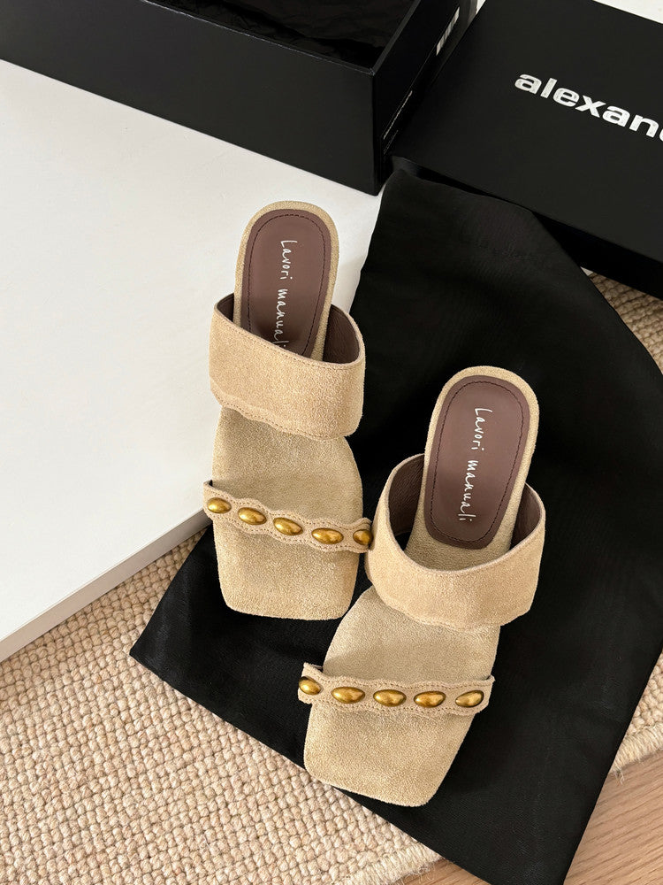 Karin Luna Hot-Selling Element Amber Heel~Spot Goods Spot Goods  Vacation Style One-Strap Amber Irregular Heel Slippers