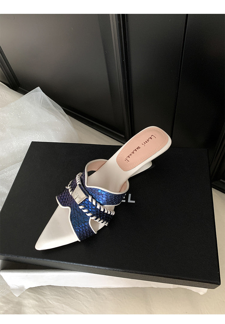 Karin Luna Fish Skin Series~Minimalist Pointed Toe Hot-Selling Unique Heel Slippers