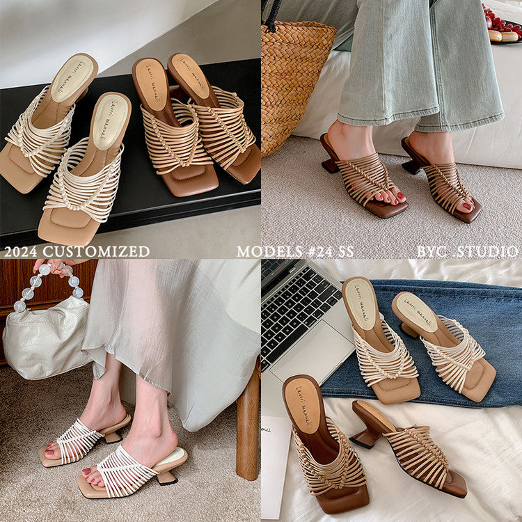 Karin Luna Bestseller Woven Vacation Style Series~ Elegant High Heel Slippers