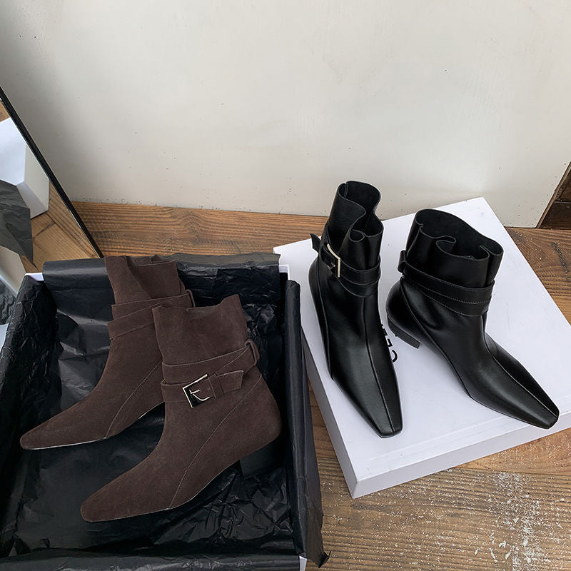 Karin Luna In Stock In Stock Hot-Selling Basic Old Money Style Retro Belt Buckle Short Boots