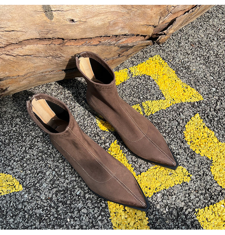 Karin Luna In Stock In Stock Elastic Slim Pointed Toe Chunky Heel Basic Ankle Boots