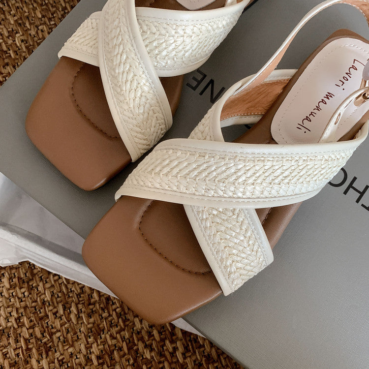 Karin Luna In Stock  Spot Goods Woven Style  Cross-strap Vacation Style Flat Sandals