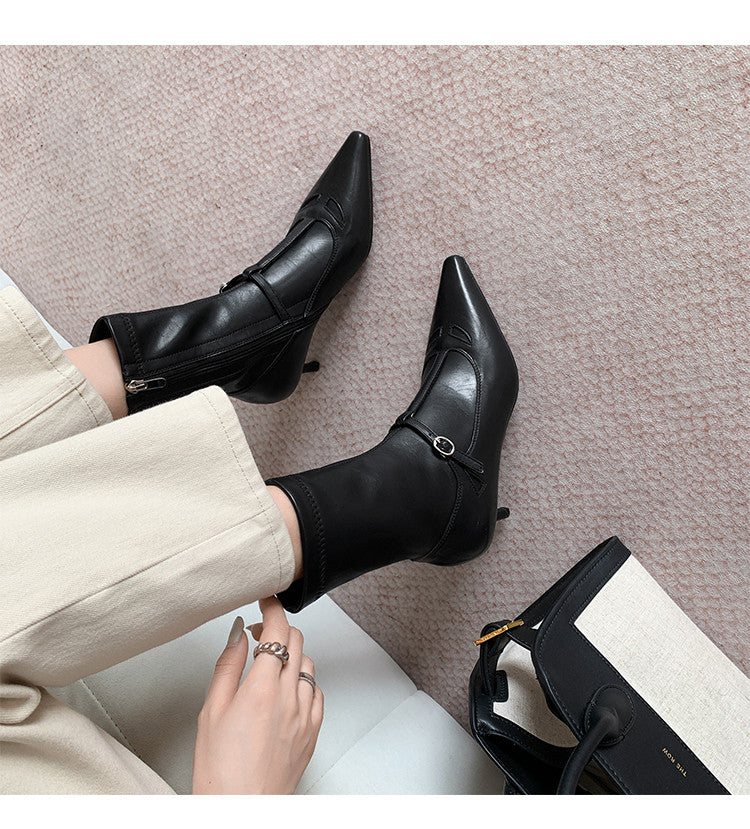 Karin Luna In Stock Spot Goods Elegant Stiletto Pointed Toe Side Zipper Short Boots