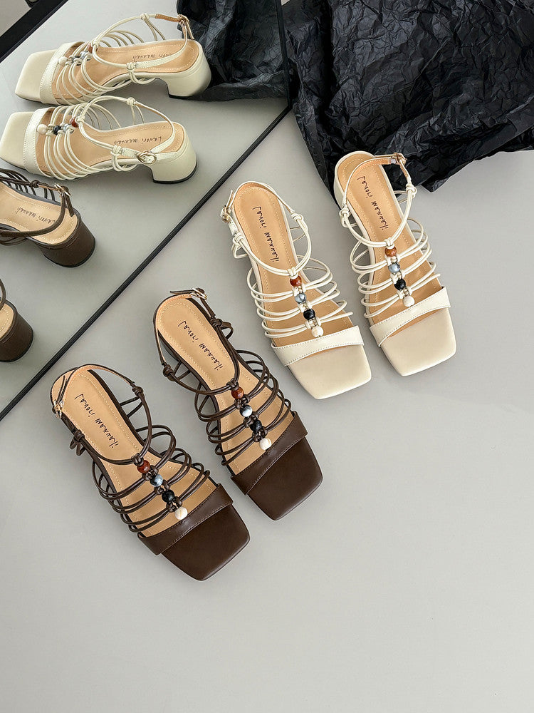 Karin Luna Bohemian Vacation Style~Square Toe Open Toe Sandals