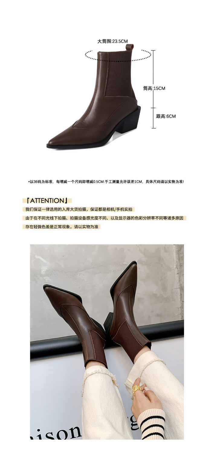 Karin Luna In Stock Spot Goods   Elegant Pointed Toe Chunky Heel Ankle Boots
