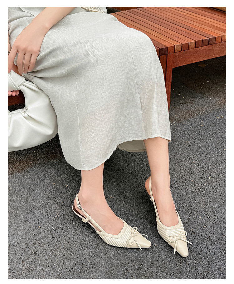Karin Luna In Stock Spot Goods Braided Style Elegant Thin Heel Pointed Toe Closed-Toe Sandals