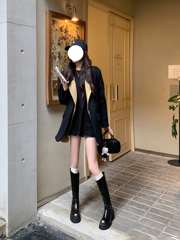 Karin Luna In Stock In Stock Slimming Diagonal Cut Tube Top  Best-selling in stock Retro Metal Buckle Thick-Soled Long Boots