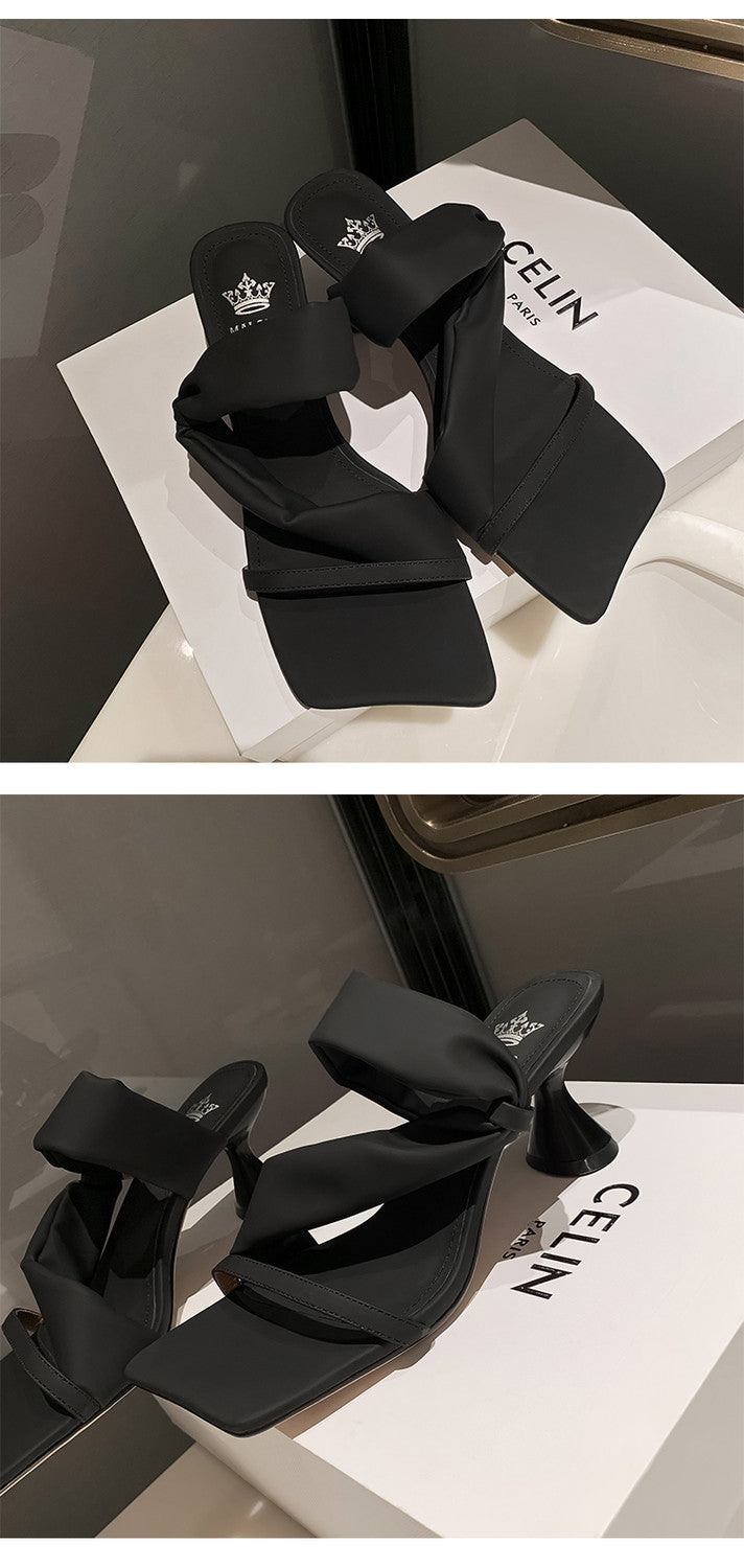Karin Luna Best-selling in stock Minimalist Style  All-Matching Irregular Ultra-Soft Strap Square Toe High Heels