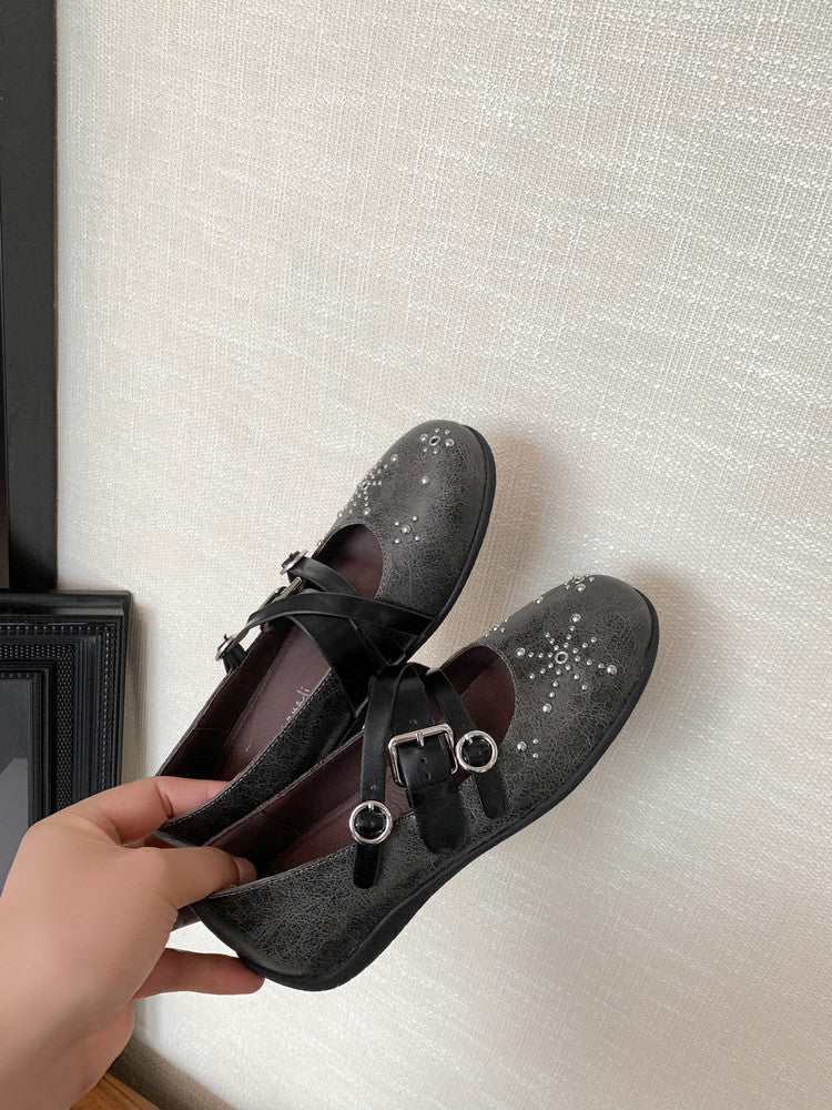 Karin Luna In Stock Spot Goods Studded Rivet Hidden Wedge Mary Jane Shoes