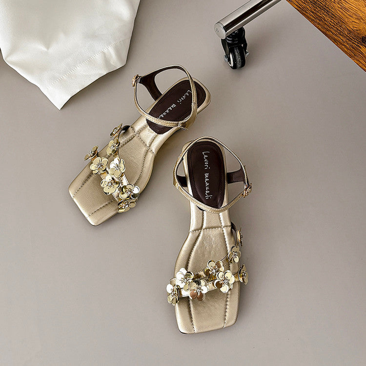 Karin Luna In Stock Spot Goods All the Best Square-Toed Sequin Flower Sandals