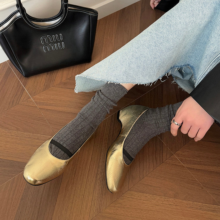 Karin Luna In Stock Spot Goods    Retro Elastic Band Chunky Heel Single Shoes