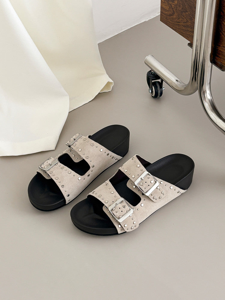 Karin Luna In Stock Spot Goods Casual Thick-Soled Belt Buckle Slippers