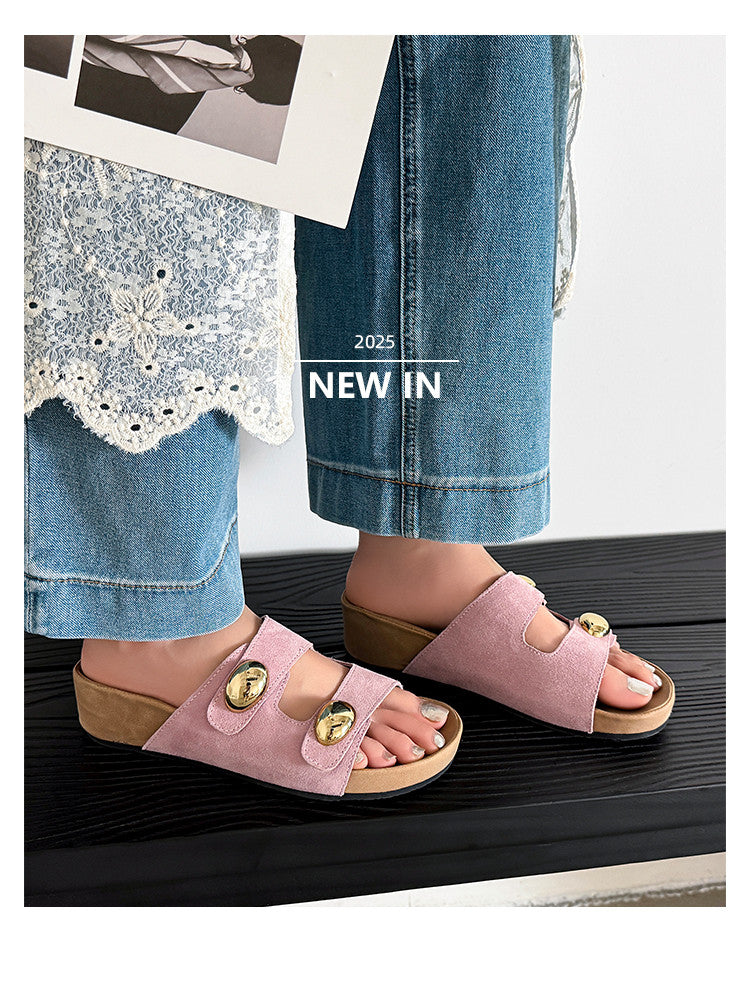 Karin Luna   Casual Style   Thick Sole Belt Buckle Slide Sandals