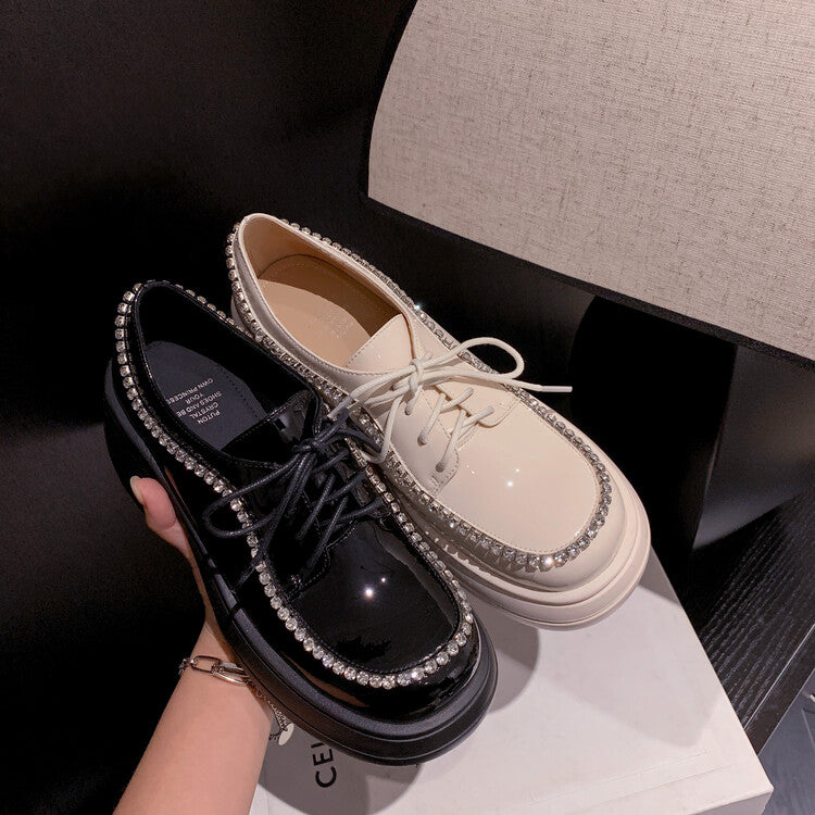 Karin Luna In Stock In Stock  Rhinestone Shoe Edge Trim Lace-up Thick Sole Loafers Best-selling in stock